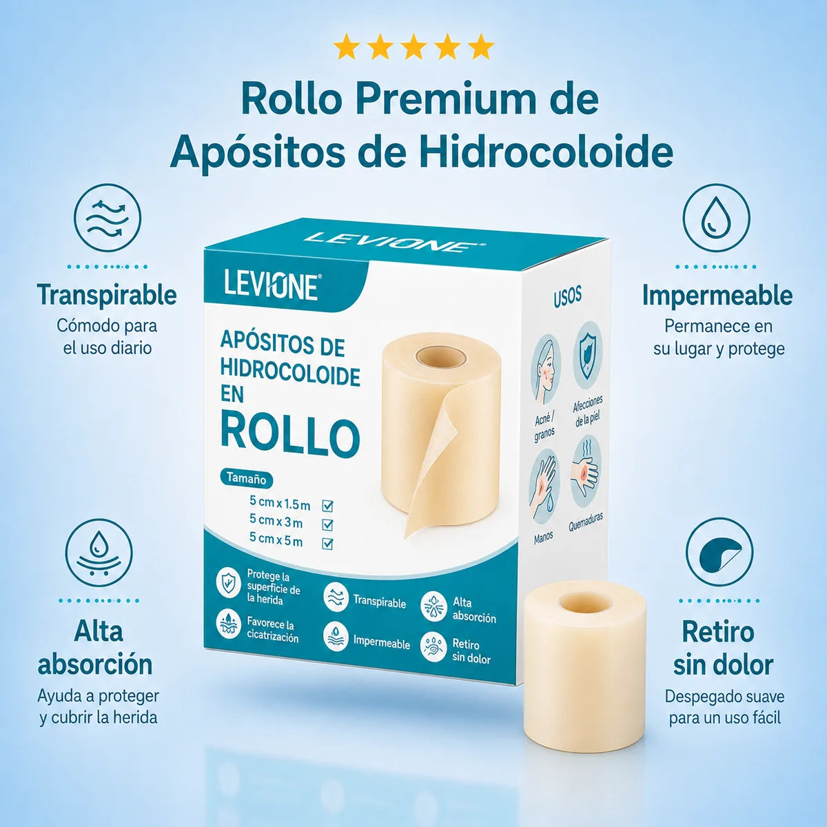 Caja del rollo de apósitos de hidrocoloide Levione
